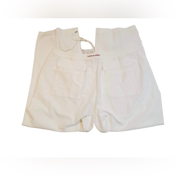 Tommy Hilfiger White Cotton Nylon Drawstring Wide Leg Pants Size 12 - Picture 2 of 3